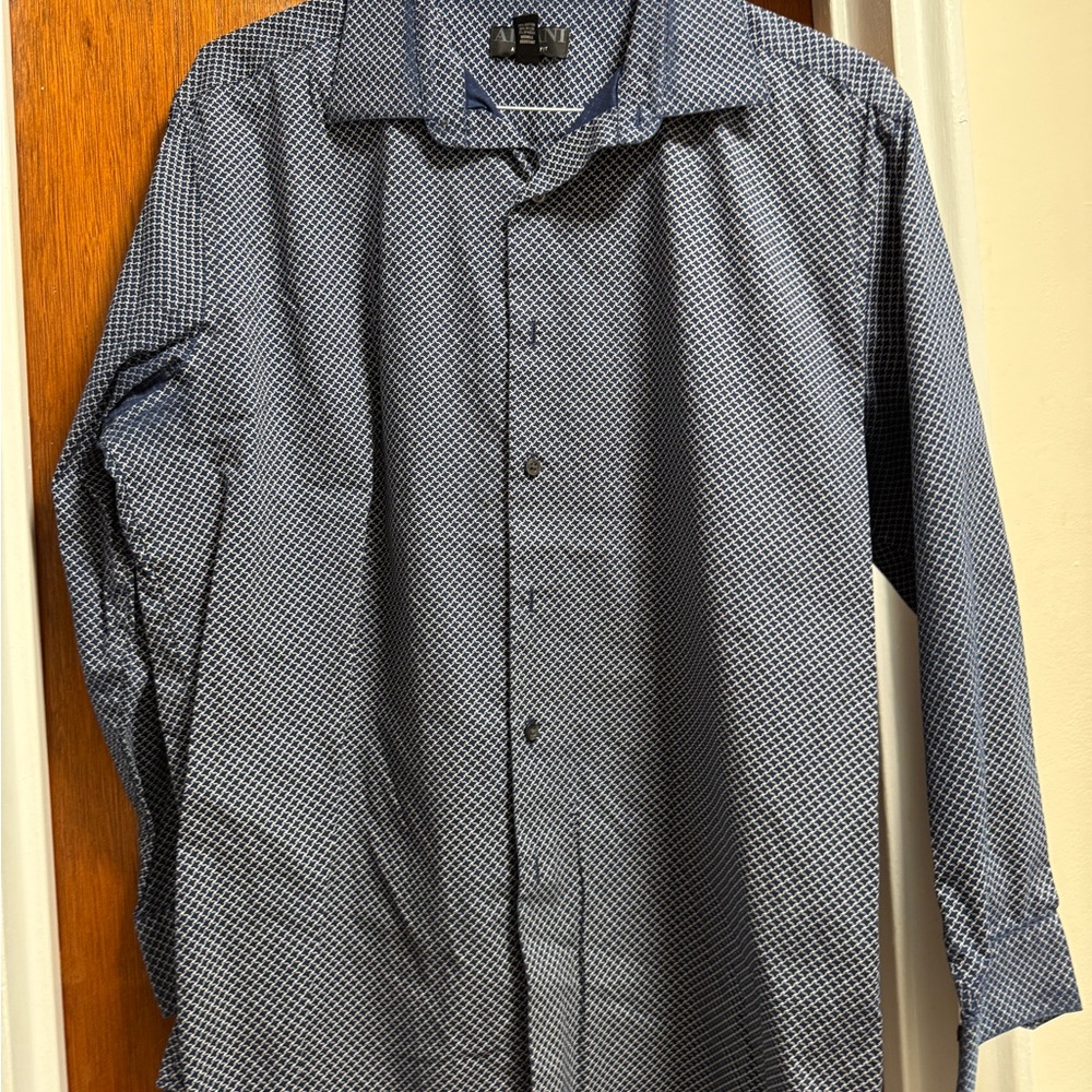 Alfani Navy Checkered Dress Shirt
